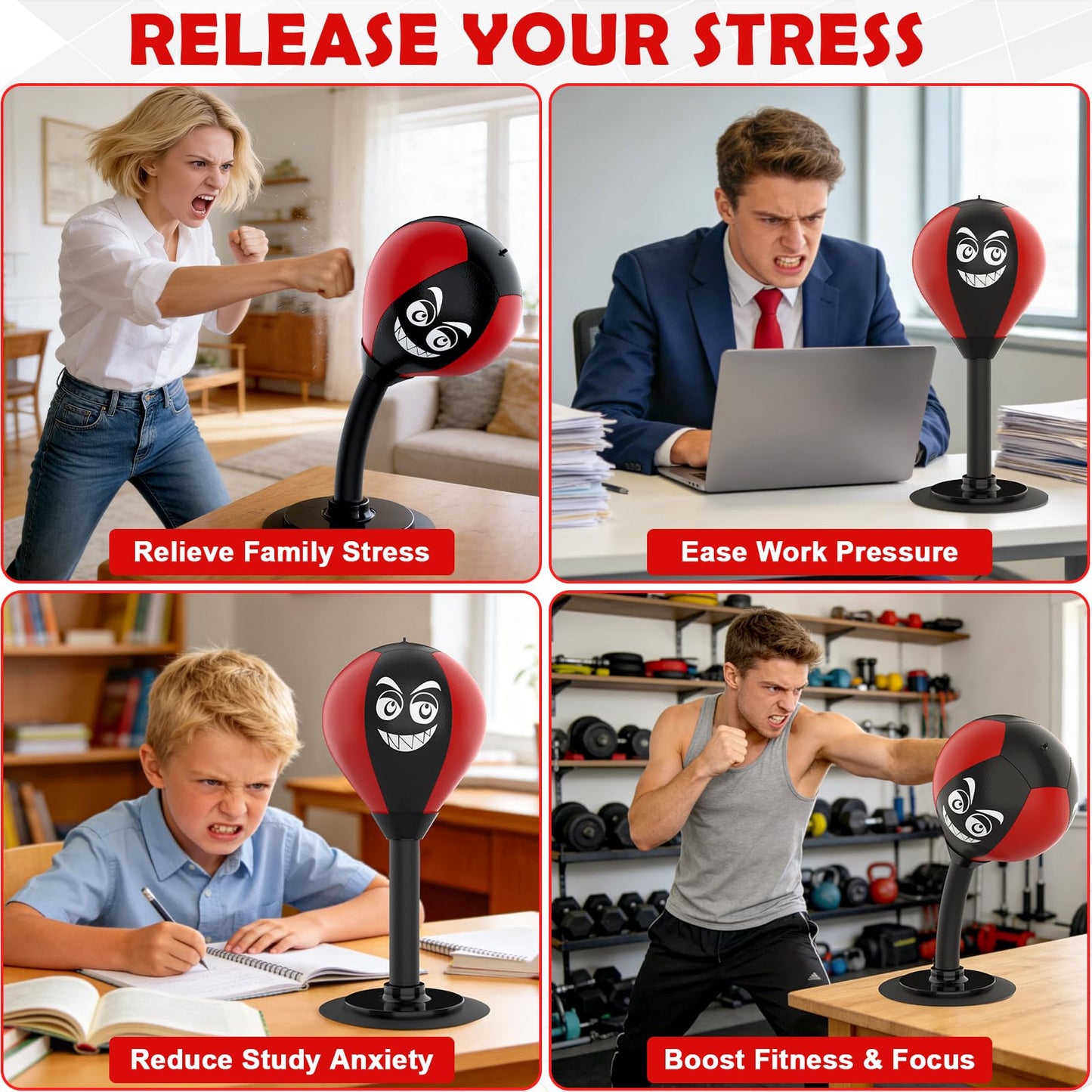 Desktop Punching Bag with Suction Cup - Stress Relief Toy for Office Desk, Heavy Duty Boxing Ball for Adults and Kids, Fun Gift for Coworkers & Friends