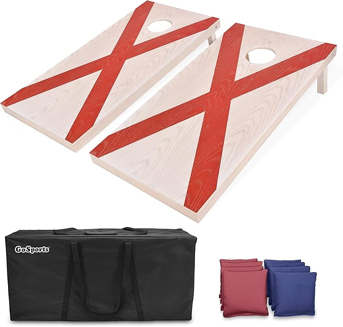 GoSports 4 x 2 ft Flag Series Wood Cornhole Sets – American Flag or State Flags – Includes 2 Regulation Size Boards, 8 Bean Bags, Carrying Case and Rules