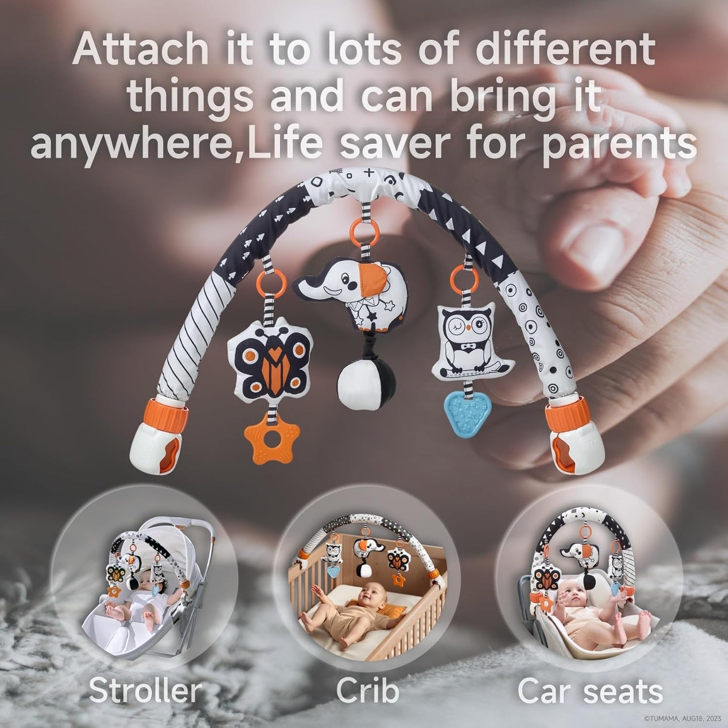 TUMAMA Baby Car Seat Toys - Sensory Hanging Rattle Arch with Musical Features | For Infants 0-6 Months