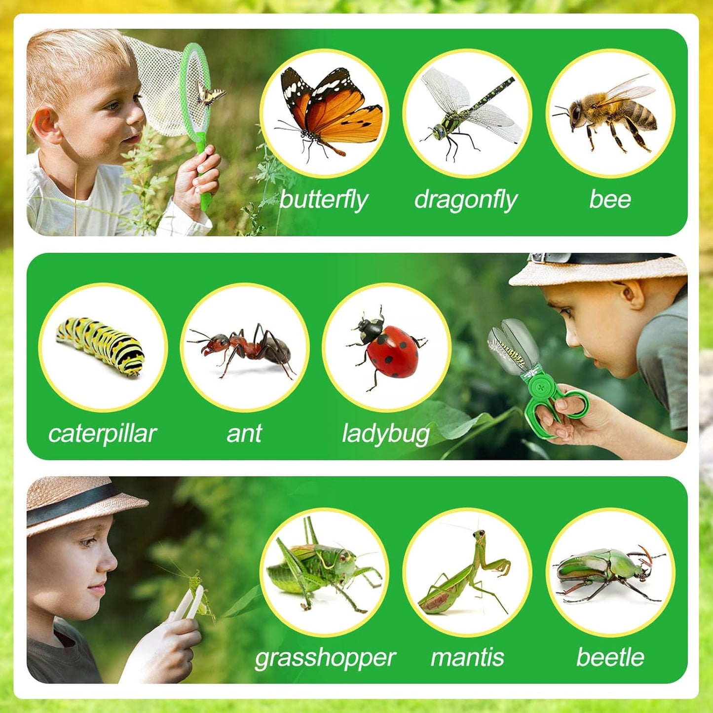 Skiennix Bug Catcher Kit for Kids - Durable Insect Collector with Binoculars & Butterfly Net | Outdoor Explorer Set for Ages 3-8