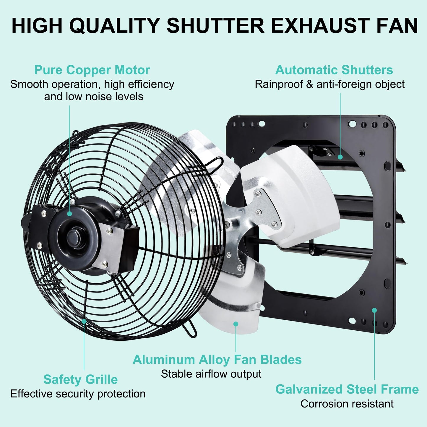 Hipoilk 12 Inch Wall Mounted Shutter Exhaust Fan with Thermostat and Speed Controller for Attic, Greenhouse, Shed, Garage, Chicken Coop, Shop, Barn Ventilation, 970 CFM Louvered Vent Fan, Black
