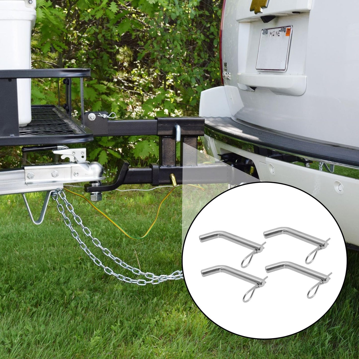 SYOWADA 4Pcs Steel Trailer Hitch Pin & Clip with Grooved Head Fits 2 Or 2-1/2-Inch Receiver, 5/8-Inch Diameter Trailer Hitch Pin for Towing