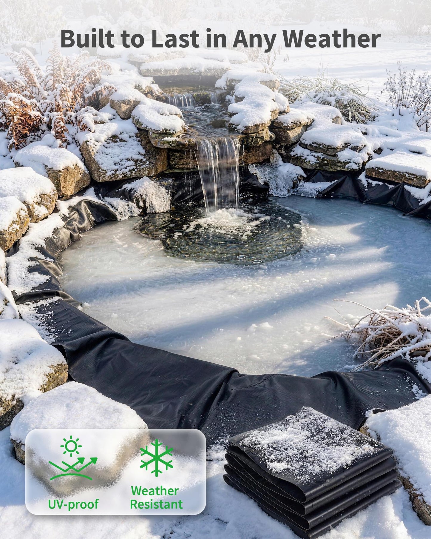 POPOSOAP Pond Liner, Mil Fish Pond EPDM Liner, U-V Resistant Preformed Garden Pond Liners for Outdoor Ponds, Koi Ponds, Garden Fountain, Waterfalls 11.5 x 13 FT 45Mil