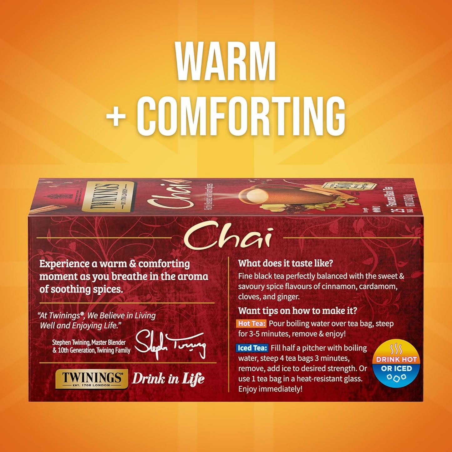 Twinings Chai Black Tea - Individually Wrapped Bags, Sweet & Savory Spices, 150 Count