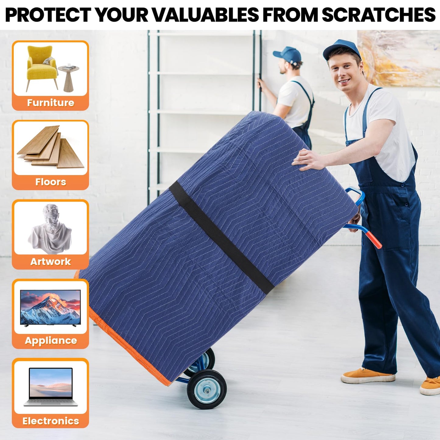 Permade 12 Pack Moving Packing Blankets- 72x80 in (48lb/dz) Heavy Duty Moving Pads for Furniture Protection Professional Quilted Cargo Shipping Furniture Blankets for Packing, Blue