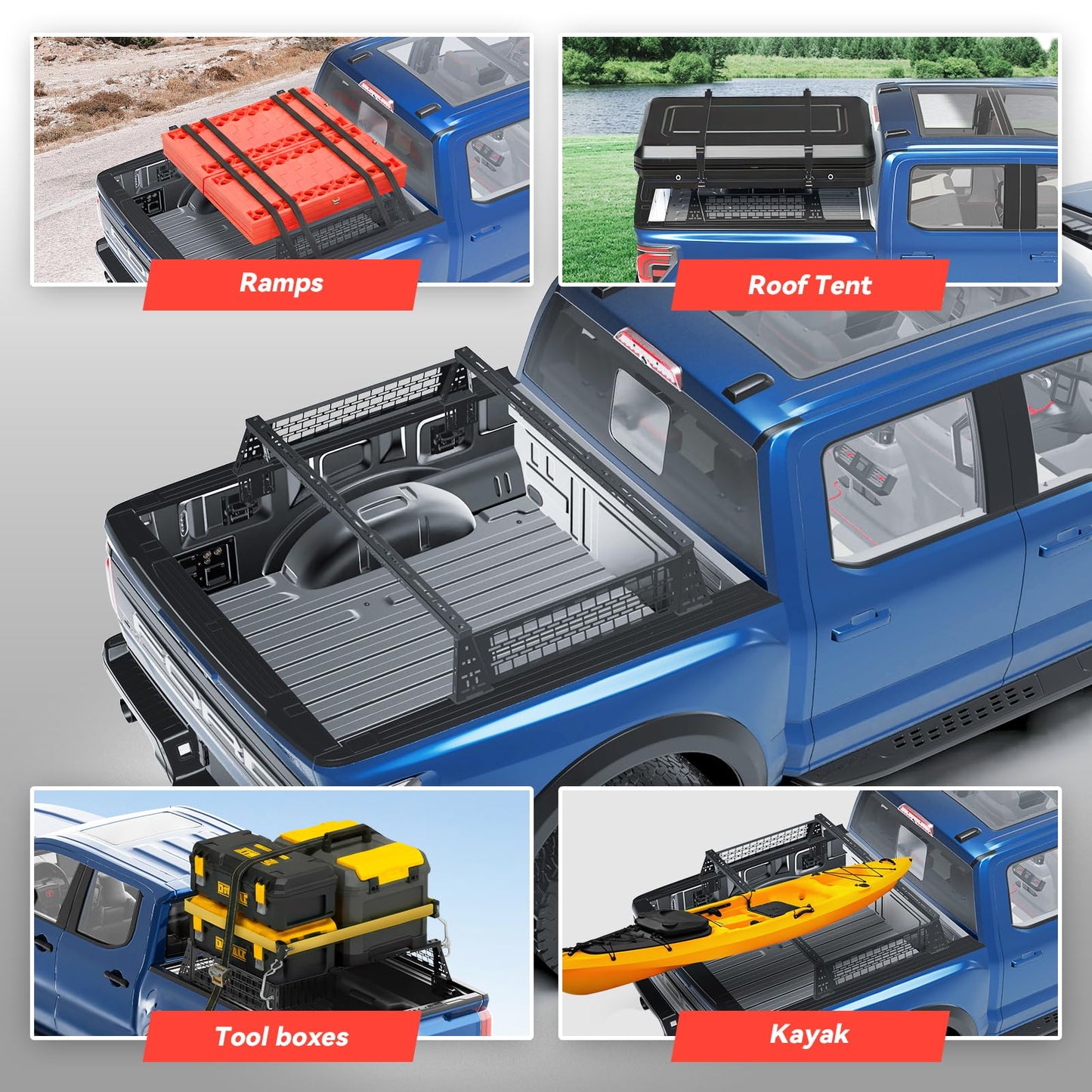 Truck Bed Adjustable Cross Bars for Pickup Trucks, Wide Width Adjustment, No-Drills Needed Installation (Not for Any Bed Cover), 95033C