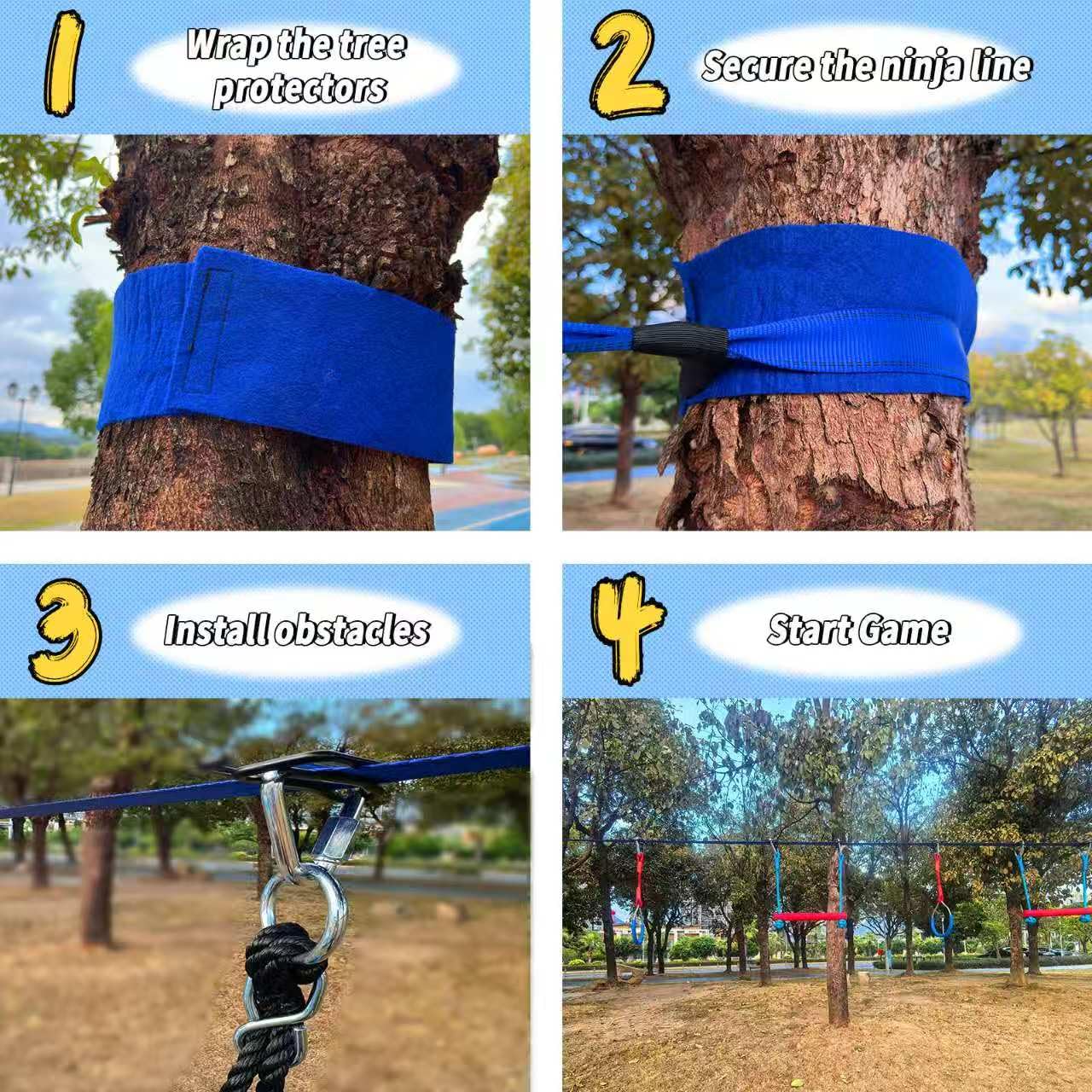 Wavmor Ninja Warrior Obstacle Course for Kids Backyard-1×50ft Slackline Kit with 10 Most Complete Accessories for Boys & Girls, Rope Ladder, Gymnastic Ring, Arm Trainer and Monkey Fist
