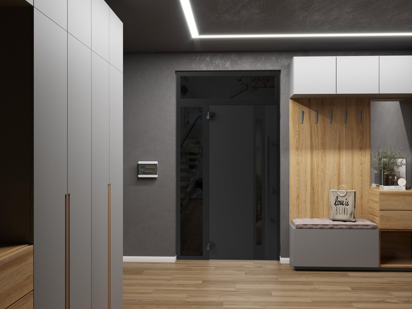 VDOMDOORS Front Exterior Prehung Steel Door/Ronex 1033 Teak/Side and Top Exterior Window Sidelite/Entry Metal Modern Painted W36+14" x H80+16" Right Hand Inswing