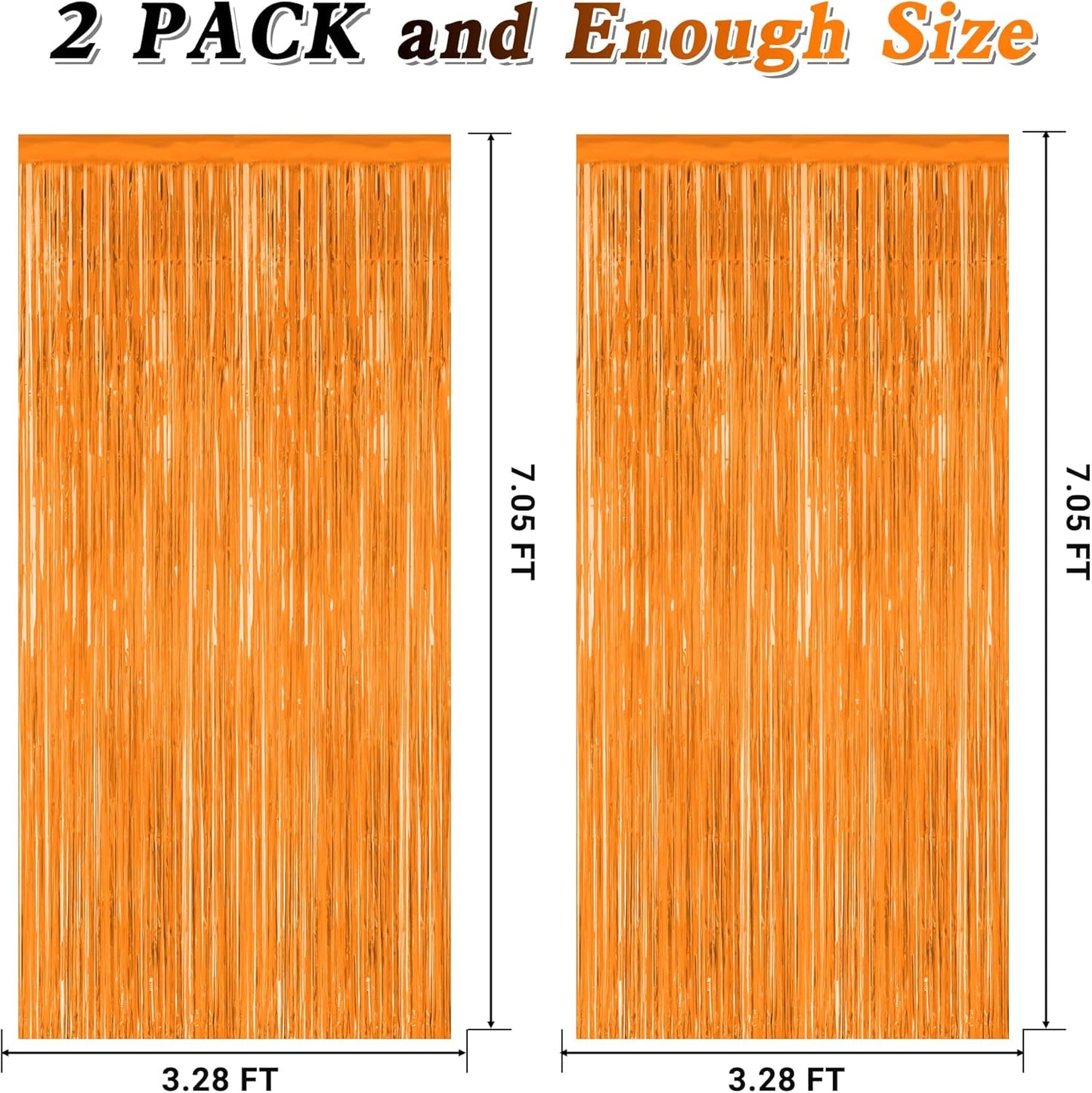 Skiennix 2 Pack Backdrop Curtains - 3.28 FT x 7.05 FT Orange Tinsel Foil Curtains for Parties & Events