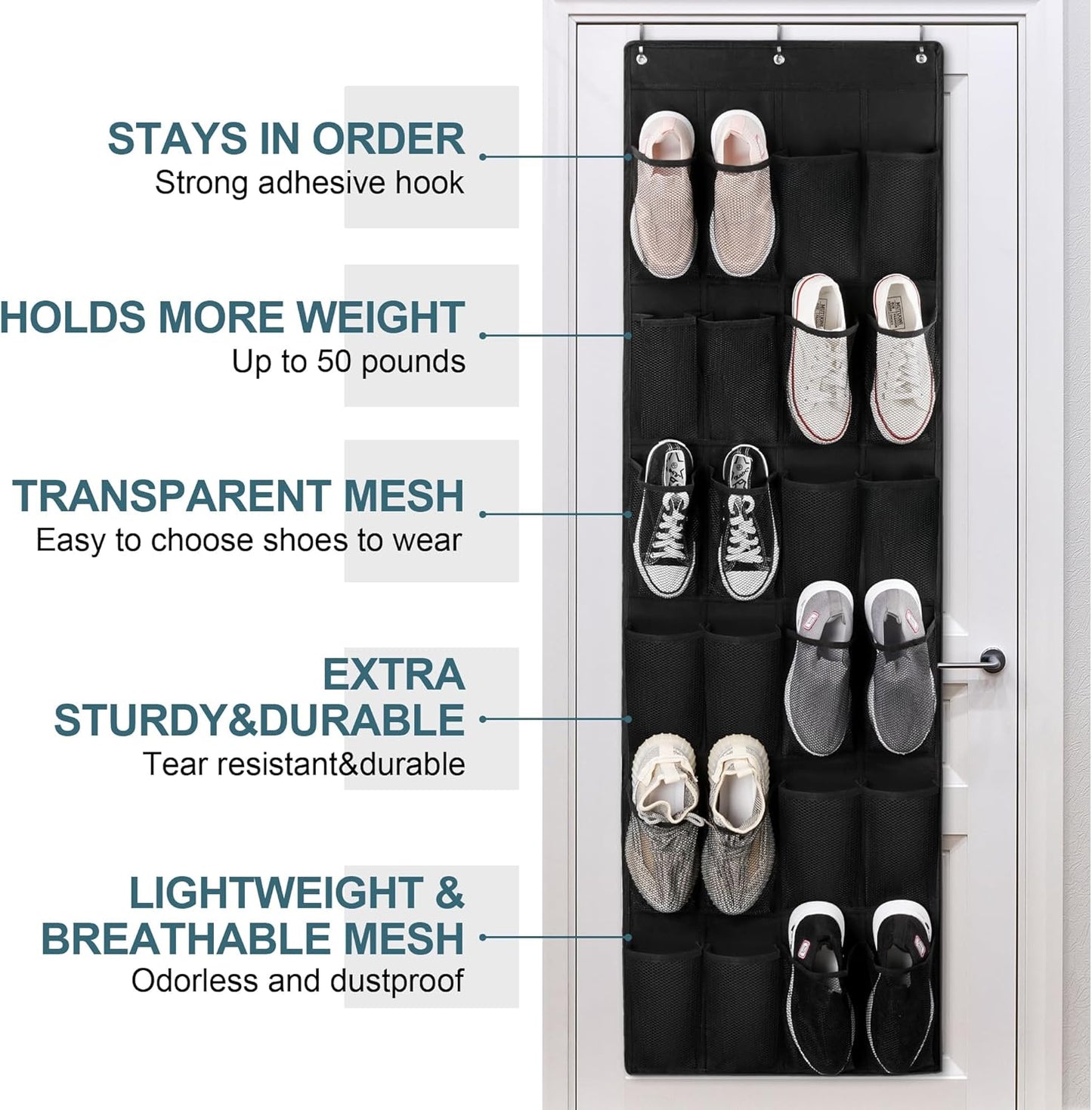 Skiennix Over The Door Shoe Organizer - 24 Large Pockets for Enhanced Closet Storage Solutions