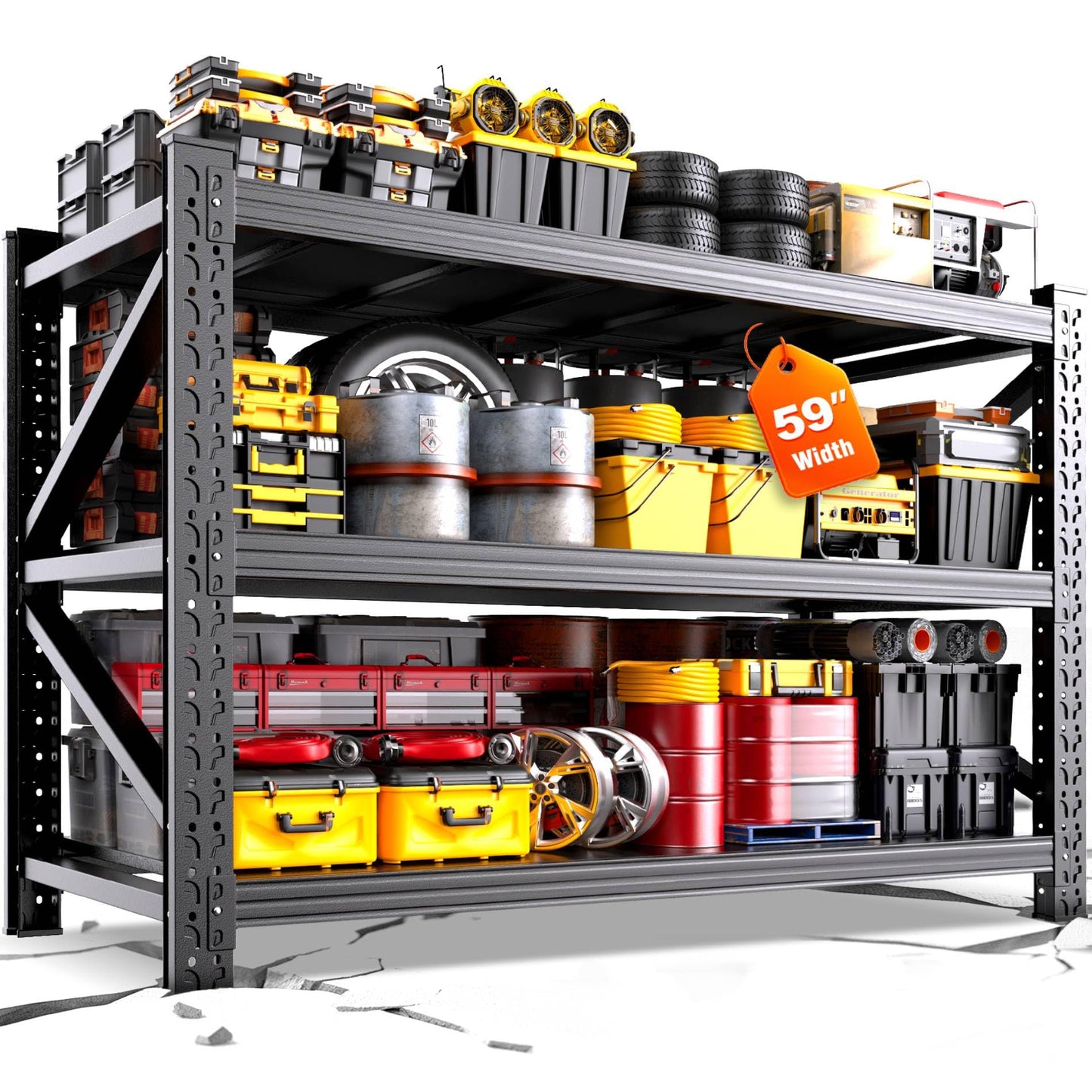 AXASIIO 5000LBS Heavy Duty Storage Shelves, 59"W Adjustable Garage Shelving Unit, Rust Proof Large Metal Storage Rack, 20"Dx59"Wx54.3"H Industrial Shelving for Warehouse, Basement, Shop, Supermarket