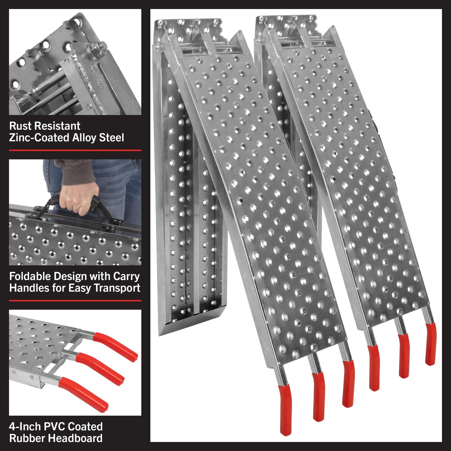 Loading Ramps - Set of Two 69-Inch Folding Ramps for ATVs, Motorcycles, Mowers, Carts, and More - 2200lb Combined Capacity Car Ramp Set by Stalwart