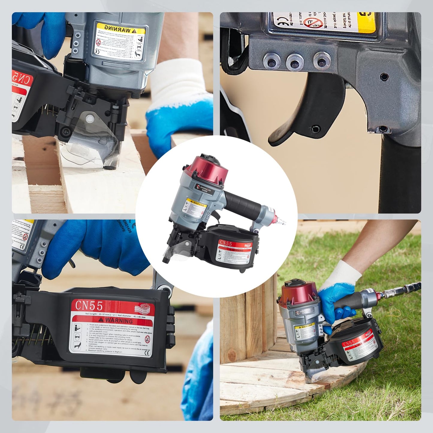 Goodnailer CN55 Siding Nailer 15 Degree 1 Inch To 2-1/4-Inch Coil Siding Nailer Fast Shooting for Wooden Pallet Packing Wood Fencing