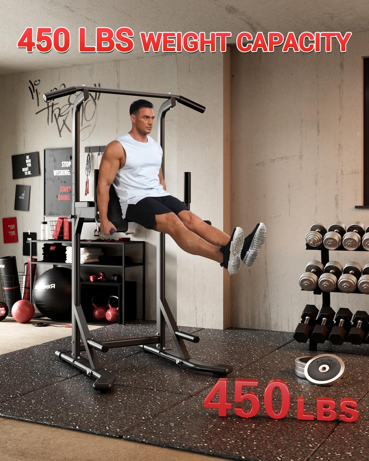 Multi-Function Power Tower 5-Level Adjustable Height Pull Up Bar Dip Station for Adult Home Gym, Heavy Duty Fitness Equipment for Pull-Ups, Chin-Ups, Knee & Leg Raises, Core Strength Training