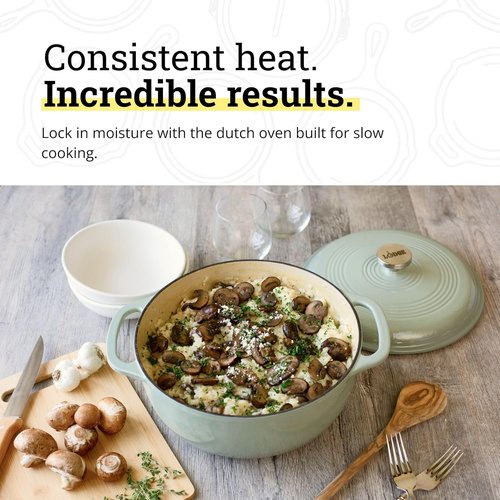 Lodge Essential Enamel Cast Iron Dutch Oven - 6 Quart Moisture-Sealing Lid & Dual Handles - Desert Sage