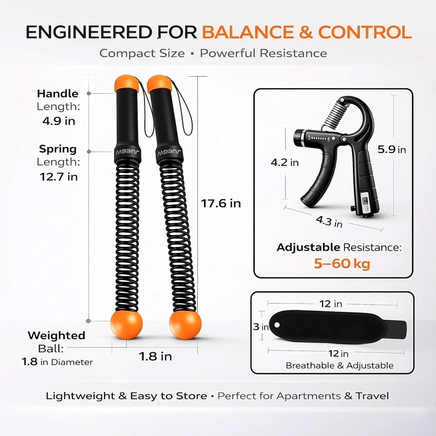 Cordless Battle Ropes for Home Workout – Ropeless HIIT & Strength Training Kit with Hand Gripper & Wrist Wraps – Portable Full Body Fitness Equipment for Small Spaces