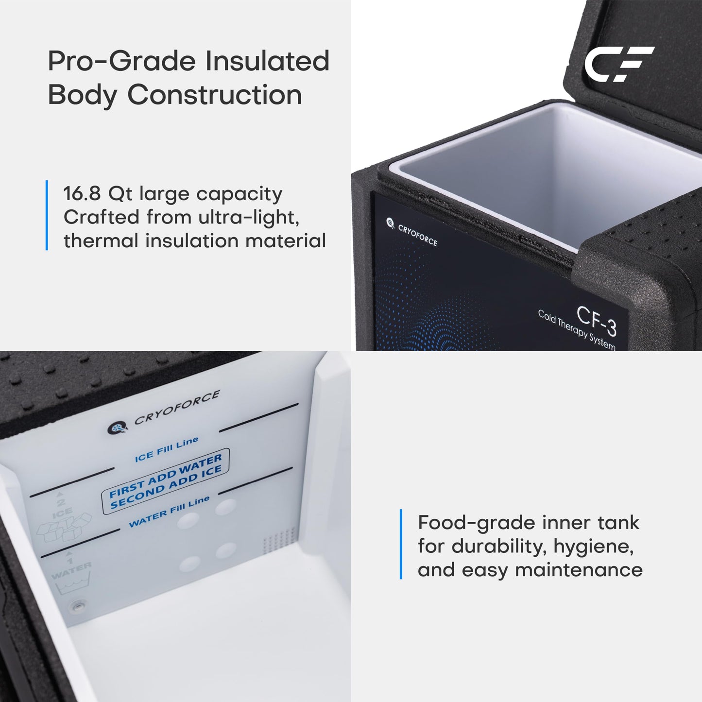 CRYOFORCE CF-3 Pro Cold Therapy Machine, 11QT Large-Capacity Ice Therapy System for Full Knee & Shoulder Coverage, Programmable Recovery System for ACL, TKR & Sports Training