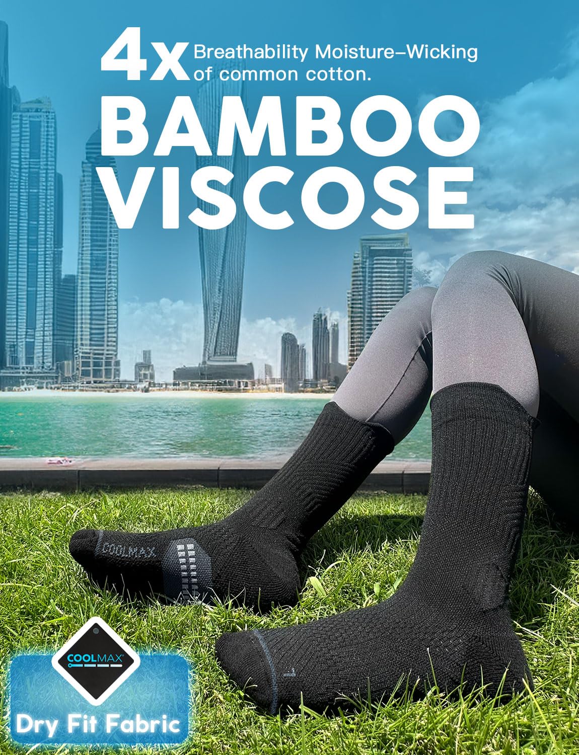 Juclise Womens Coolmax Bamboo Viscose Compression Running Crew Socks, Moisture-Wicking Anti-Blister Hiking&Gym Athletic (US, Alpha, Large, Regular, Regular, Classic Black*2+Aqua Black*1)