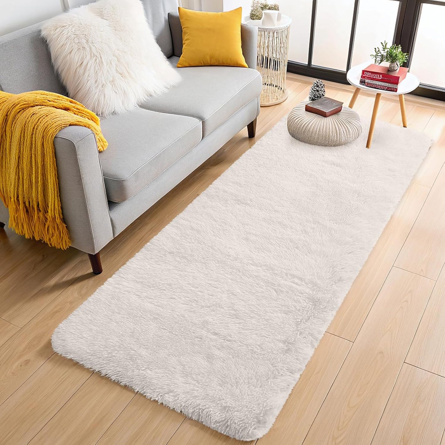 OLANLY 2x8 Machine Washable Runner Rug - Soft Fluffy Shaggy Design for Bedroom & Hallway | Ivory Color
