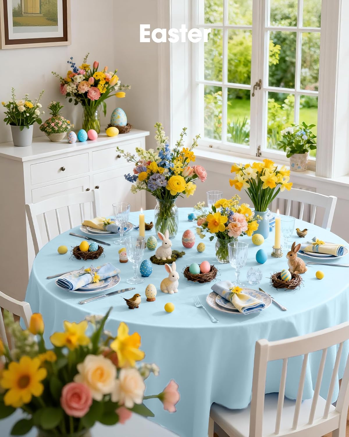 Pureegg Disposable Plastic Tablecloths - 84'' Round, Leakproof & Sturdy, Baby Blue | 8-Pack for Parties & Picnics