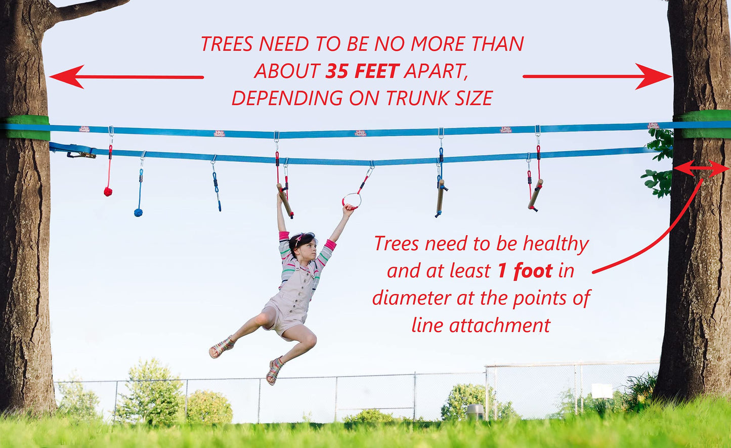 Double Ninja Slackline Obstacle Course for Kids | 80 Foot Line | Ninja Slackline Monkey Bars Playground Equipment | Ninja Ropes Course | Patented Double Line Design
