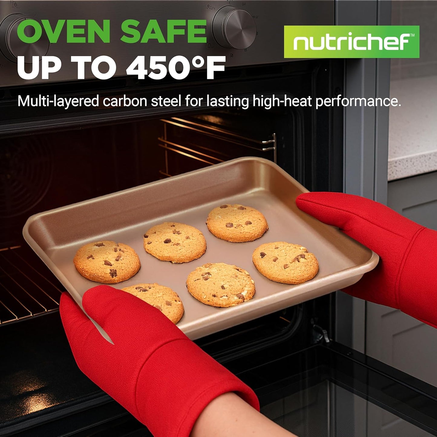NutriChef Nonstick Baking Sheets - Durable 2-Piece Cookie Sheet Set, Oven Safe Up to 450°F