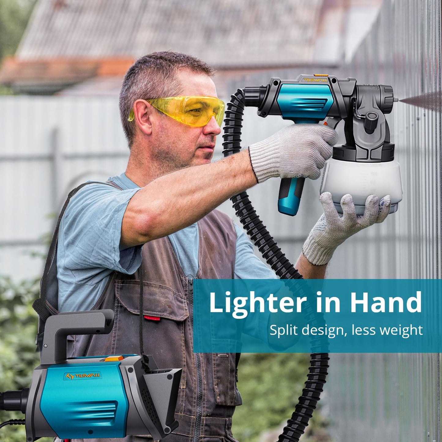 Tilswall Paint Sprayer 800W HVLP Spray Paint Gun, Electric Paint Sprayer Gun with 4 Nozzles & 3 Patterns for House Painting Furniture Cabinets Fence Home Walls Shark 800 (Blue, 1300 ml)