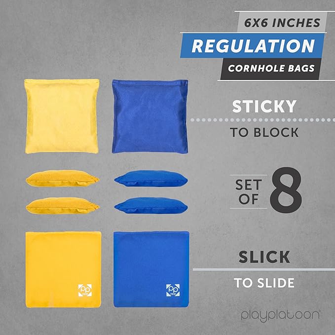 Professional Cornhole Bags - Set of 8 Regulation All Weather Double Sided - Sticky Side/Slick Side Bean Bags for Pro Corn Hole Game