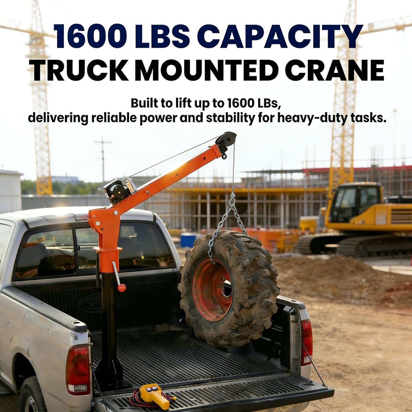 2500 lbs Dismountable Household Hoist Truck Crane | 5000 lbs Electric Winch | Foldable Truck-Mounted Bed Crane | 360° Swivel Jib Crane for Construction (1600 lbs with Electric Winch 4500 lbs)