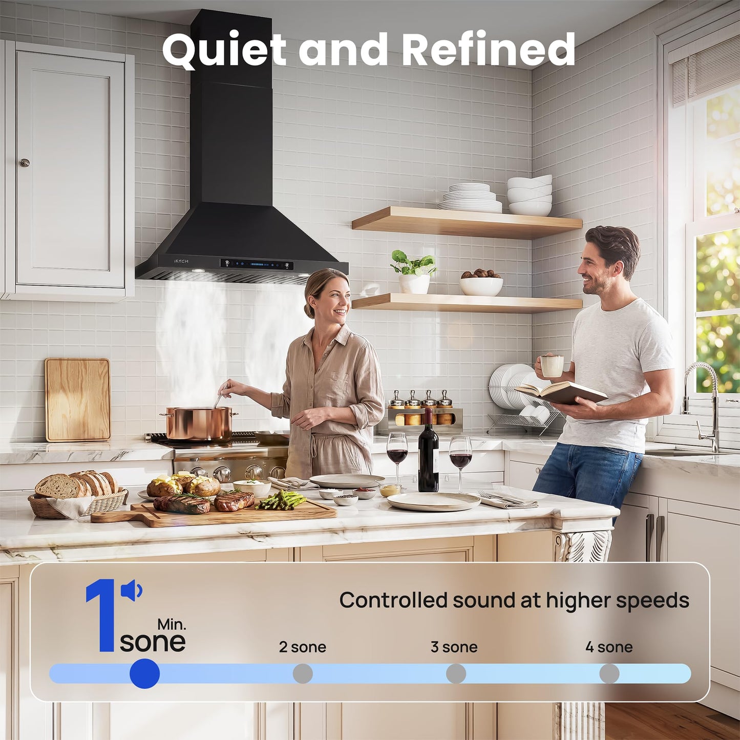 IKTCH 30 inch Black Wall Mount Range Hood, 900 CFM Ducted/Ductless Stainless Steel Vent Hood with Gesture Sensing & Touch Control Switch Panel, 2 Pcs Adjustable Lights