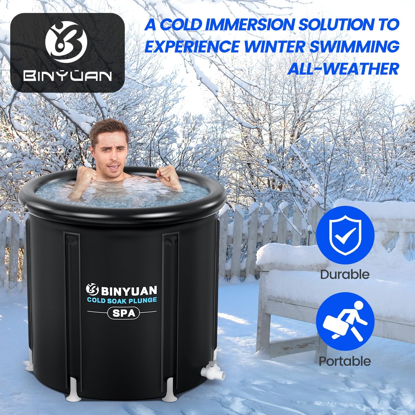 BINYUAN XL Ice Bath Tub for Athletes With Cover 99 Gal Cold Plunge Tub for Recovery, Multiple Layered Portable Ice Bath Plunge Pool Suitable for Gardens, Gyms and Other Cold Water Therapy Training