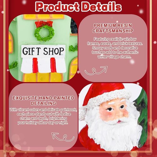 Aneco 19-Piece Christmas Village Set | Resin Houses, Santa & Snowman Figurines, LED Lights, Pine Trees for Winter Decor