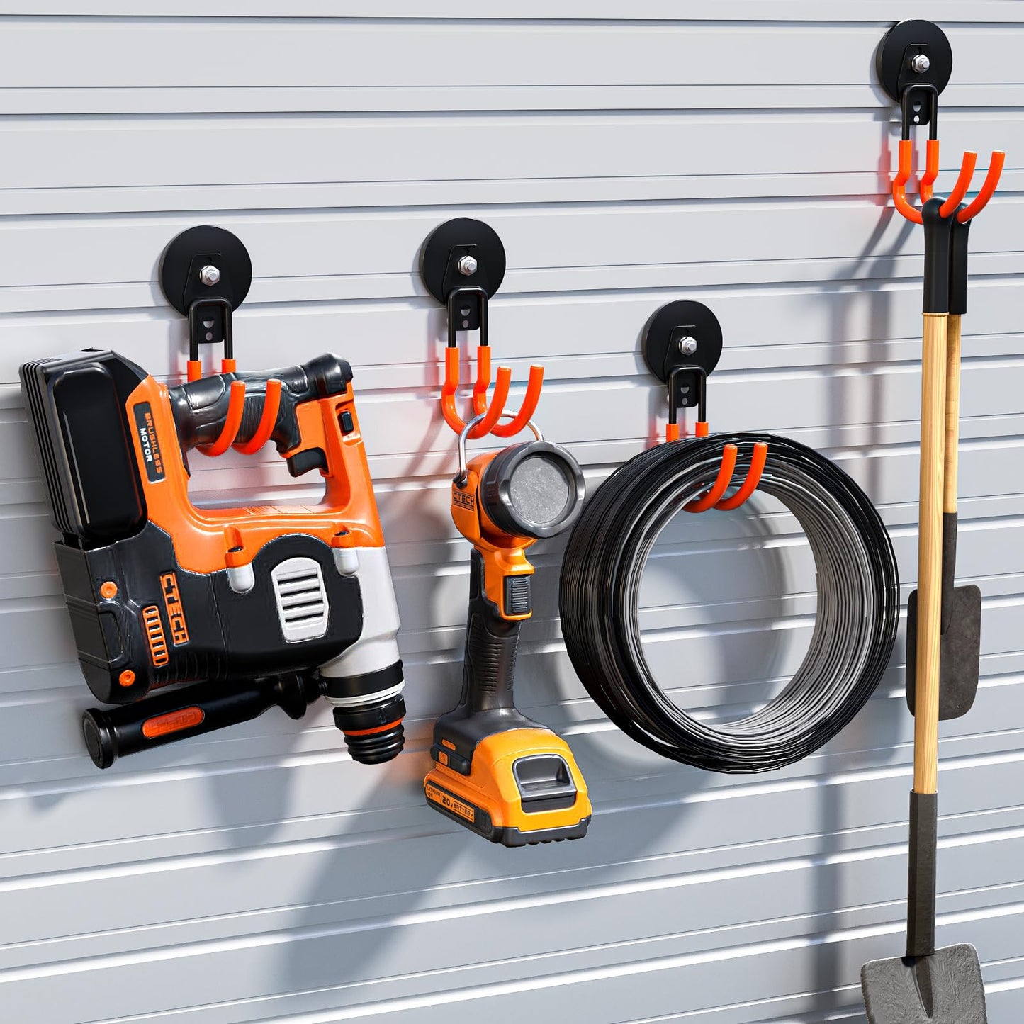 Lvoess Heavy Duty Storage Magnetic Utility Hooks Large Garage Magnet Hooks with Anti-Slip Coating for Metal Cabinet,Pegboard,Garage Shelve,Garden Tools (Orange4pro)