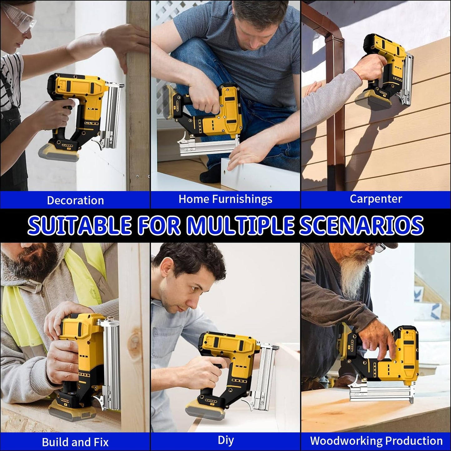 18 Gauge Cordless Brad Nailer for Dewalt 20V MAX Battery, 2 in 1 Electric Nail Gun/Staple Gun with 1000 Nails, Battery Powered Electric Nail Gun for Home Improvement, Woodworking, DIY(No Battery)