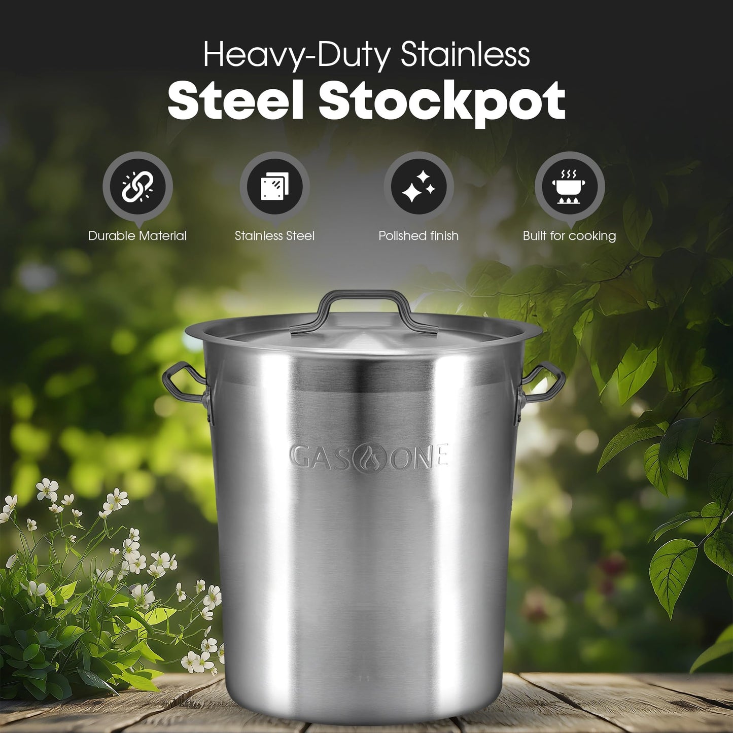 GasOne Stainless Steel Stockpot – 20qt Stock Pot with Lid and Capsule Tri-Ply Bottom – Heavy-Duty Cooking Pot for Beer Brewing, Soup, Seafood Boil – Reinforced Rim Stainless Steel Soup Pot