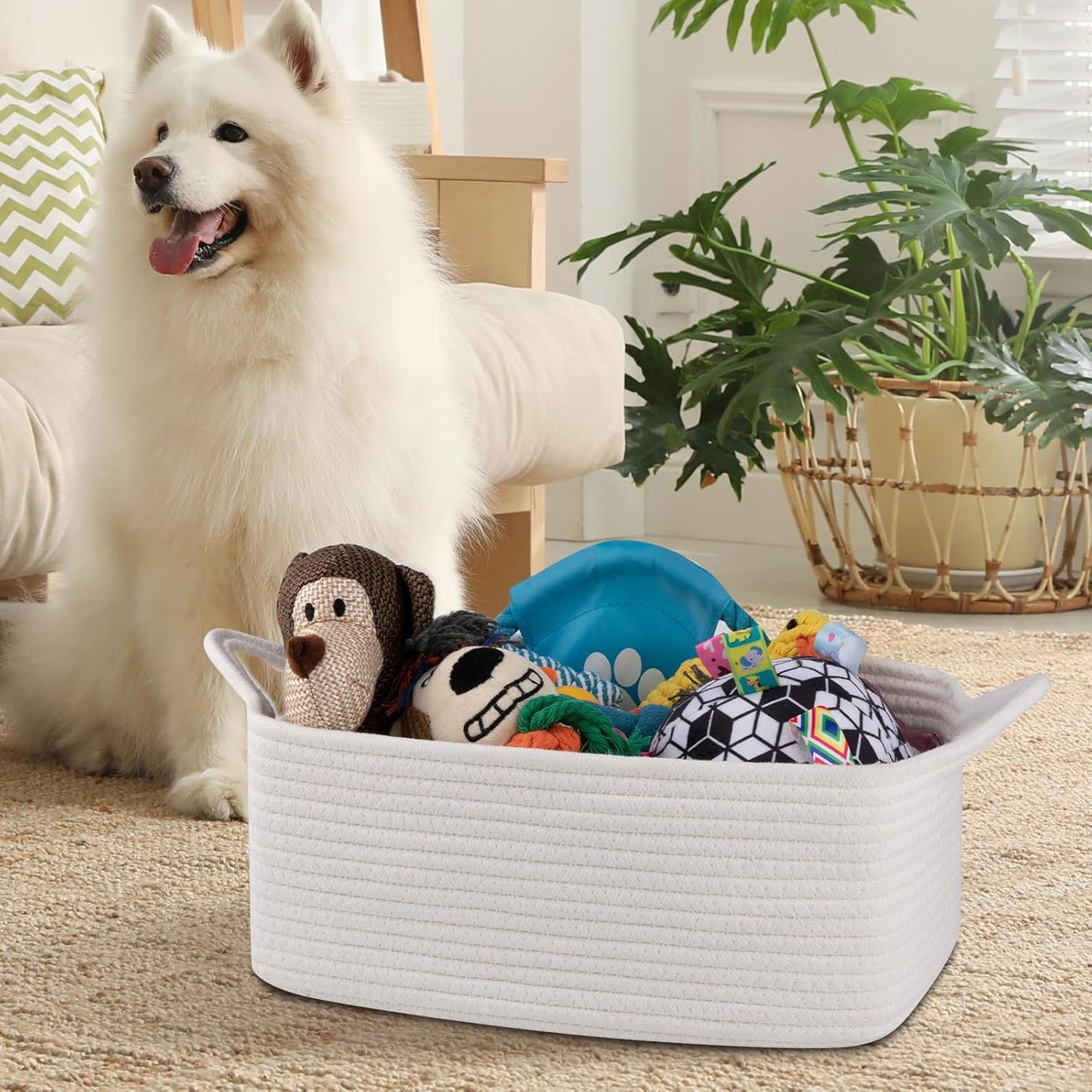 OIAHOMY Woven Storage Basket - Versatile Gift Basket with Handles for Baby Showers | White