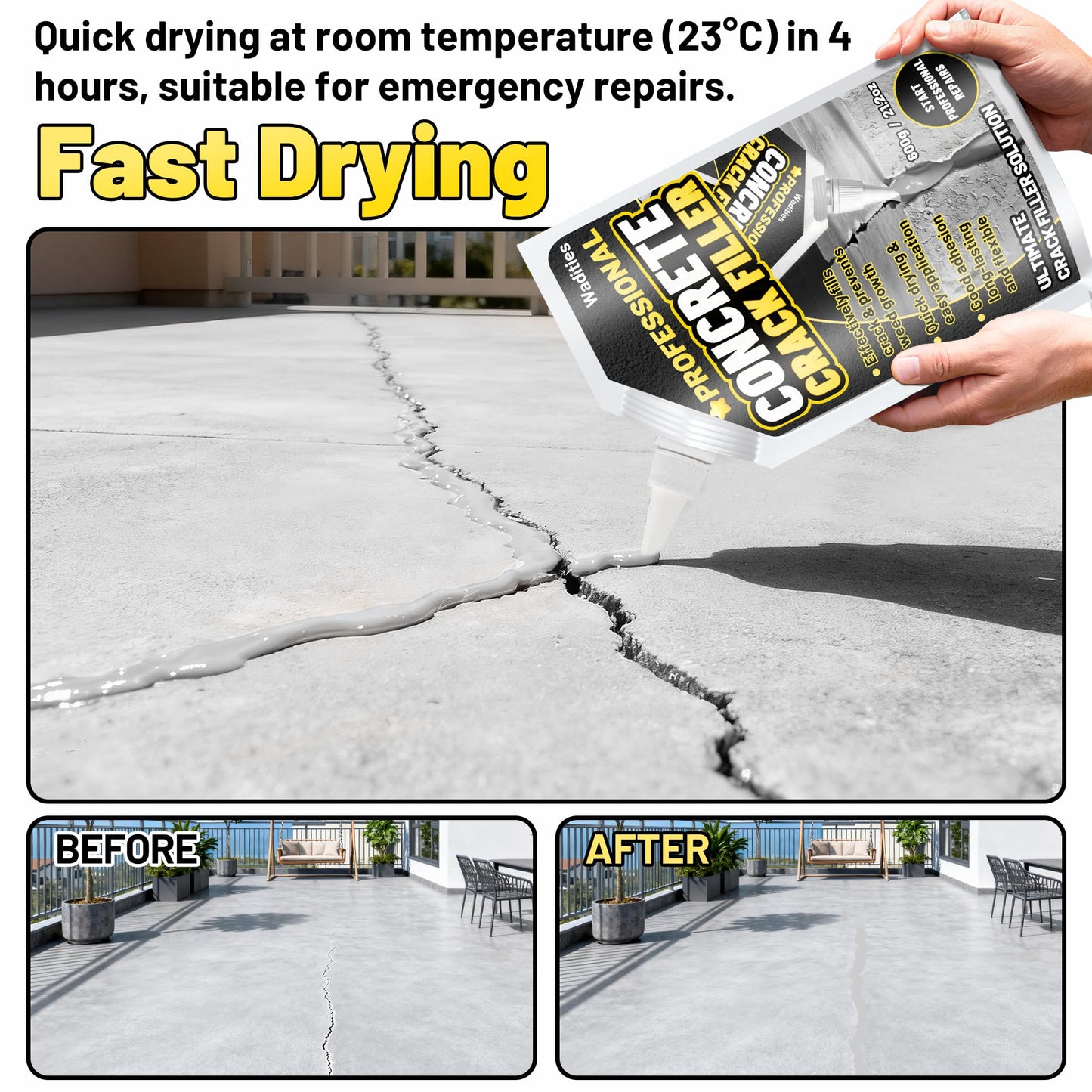 Concrete Crack Filler, 2.65LB High Elasticity Self Leveling Cement Crack Filler, Slab Concrete Waterproof Repair Sealant for Driveway, Walkway, Patio, Joint, Outdoor Quick Drying Sealer - Grey