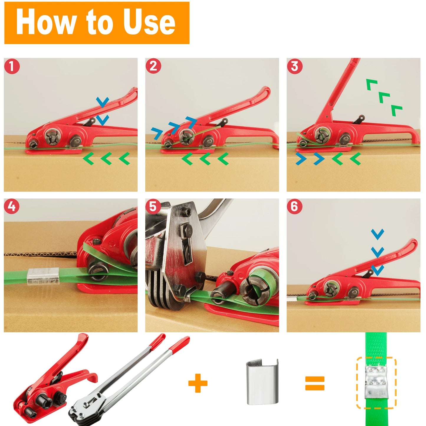 Heavy Duty Poly Strapping Tensioner & Cutter Manual Banding Tools, Banding Tensioner Cutter Cord Strapping Machine Windlass for 1/2" - 3/4" Width Polyester Polyproplyn Strap(8 Pack)
