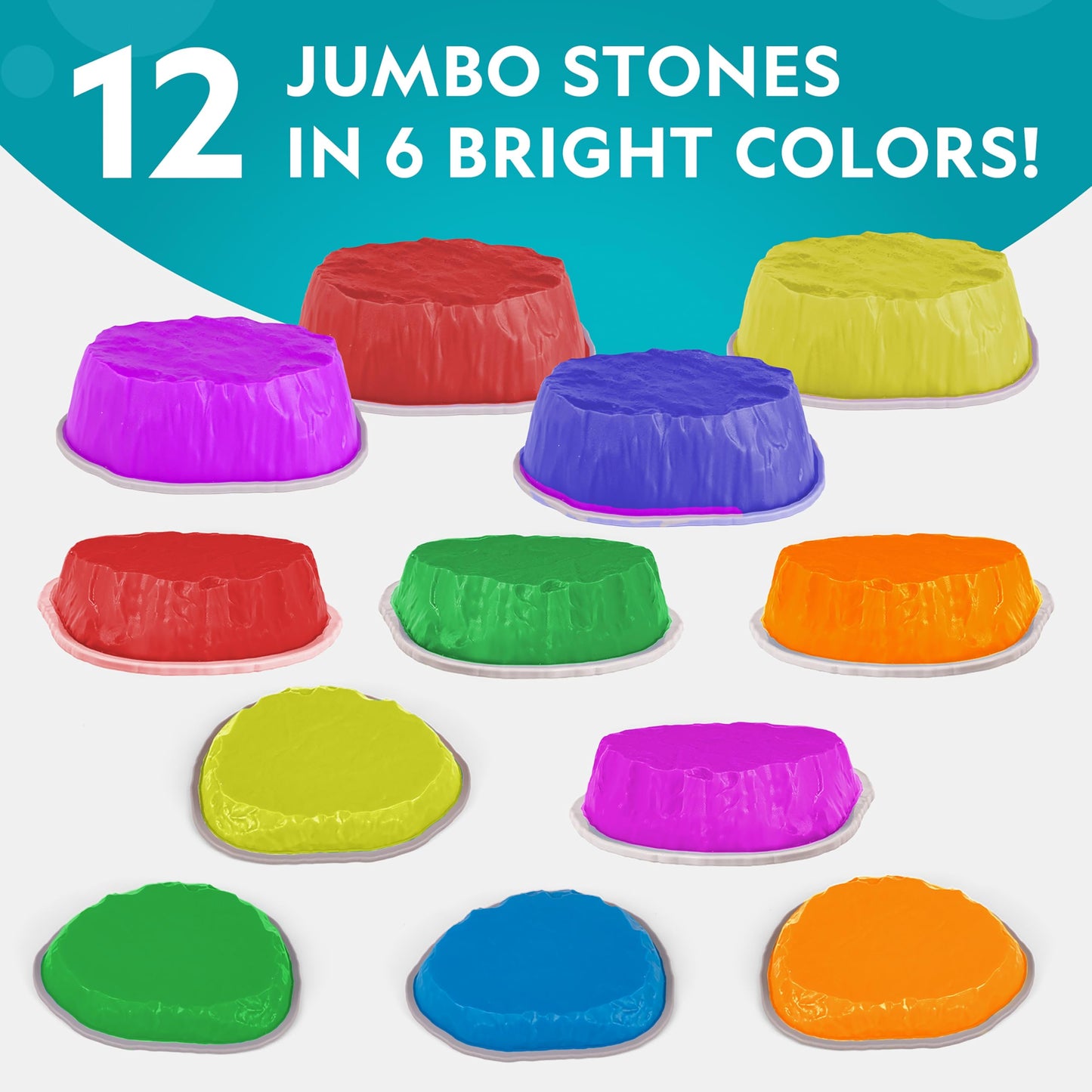 National Geographic Kids Jumbo Balance Stepping Stones – 12 Non-Slip Stepping Stones in 3 Heights with Foam Dice & Play & Learn Cards, Indoor & Outdoor Obstacle Course for Kids Ages 3+