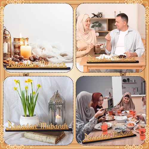 Amyhill 19 Inch Ramadan Eid Mubarak Table Decor Ramadan Mubarak Letter Wooden Tabletop Centerpiece Islamic Decoration Sign for Home Office Party Decorations