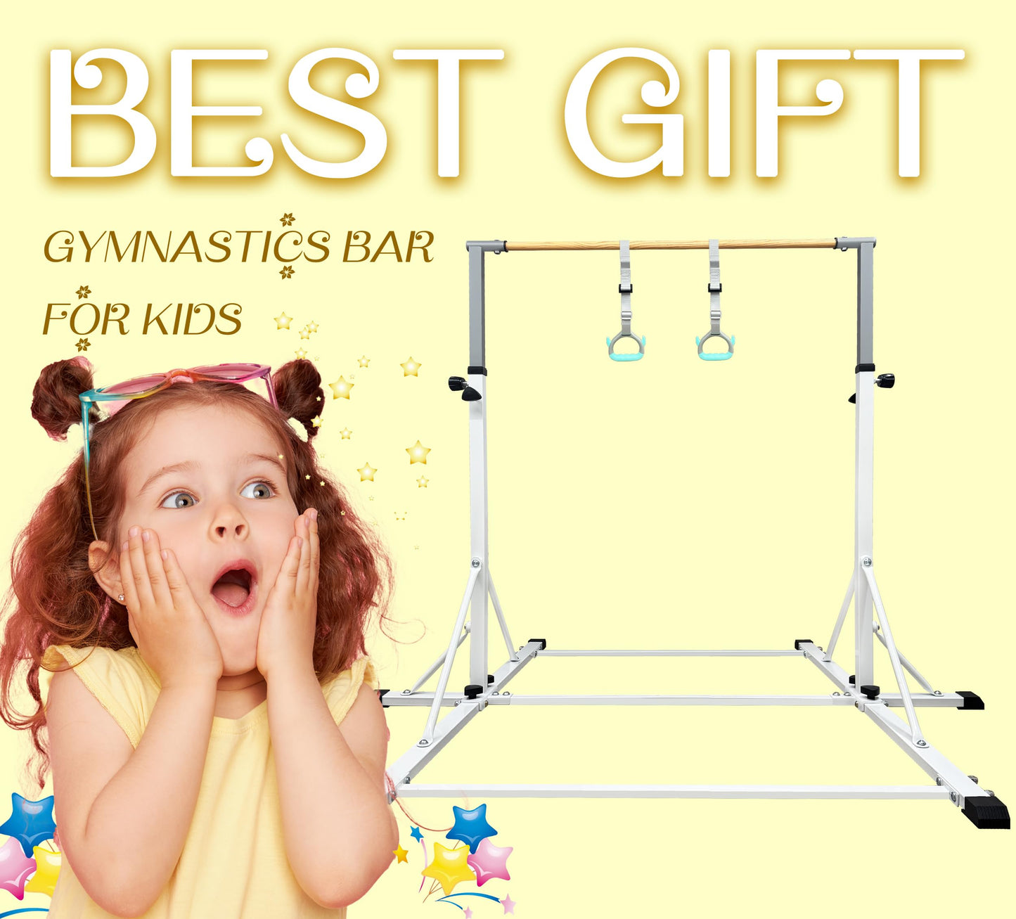 86 York Gymnastics Bar for Kids Ages 3-20, 5FT Base Length, 42" to 63" Adjustable Height, Horizontal Bar, Kip Bar for Gymnast, Gymnastic Training Equipment for Home, Gym Center