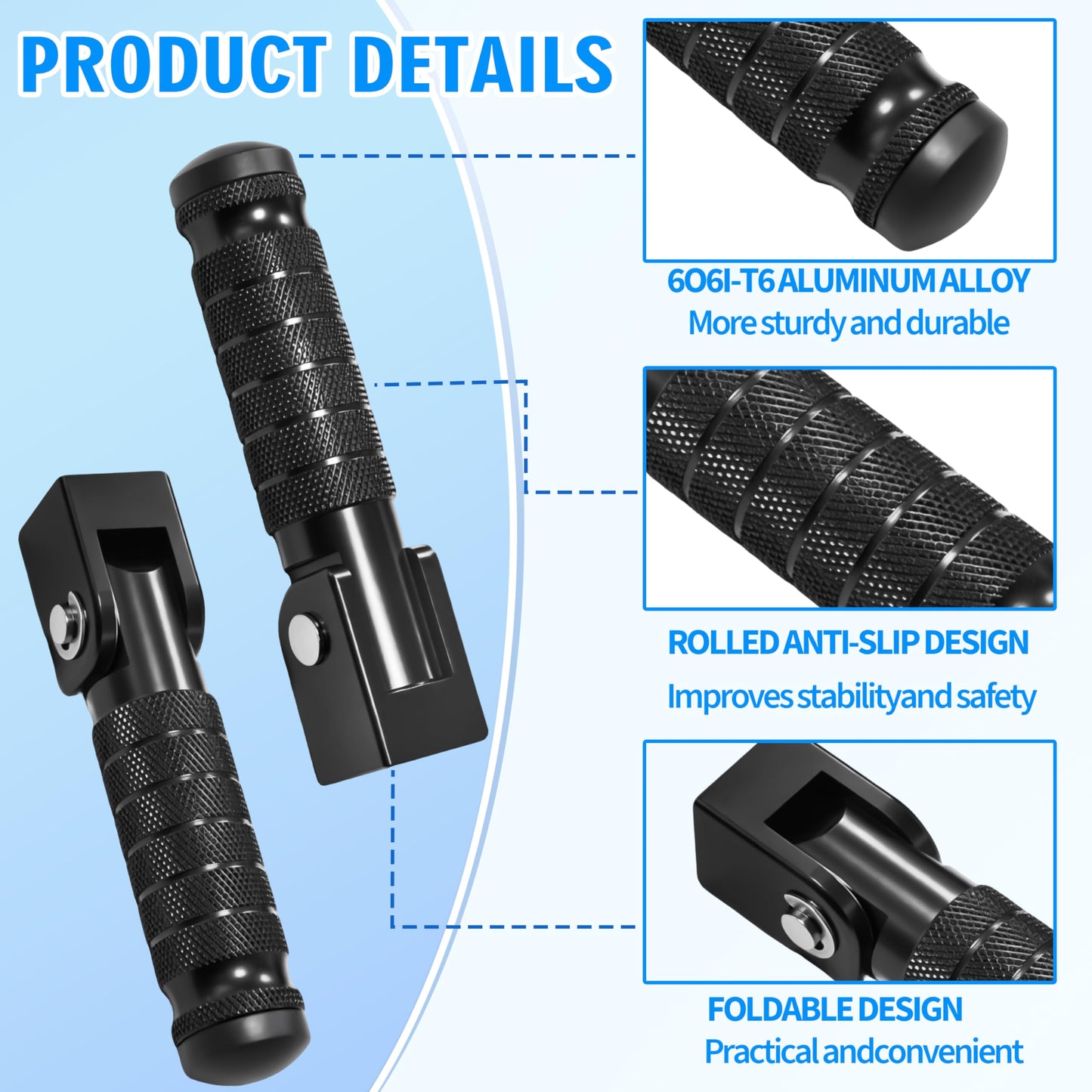 M8 Anti-Skid CNC Universal Motorcycle Foot Pegs Degree Foldable Footpegs Footrest,Upgrade Passenger Pedal For Mini Bike Dirt Pit Bike Electric Car Motorbike Honda Suzuki Yamaha Kawasaki(Black)