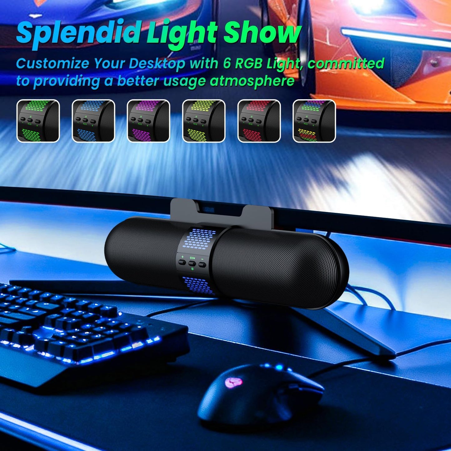 BESTISAN 5.3/Wired 6 Computer Speaker, Bluetooth USB A/C Connection, RGB Light Modes, Gaming Soundbar