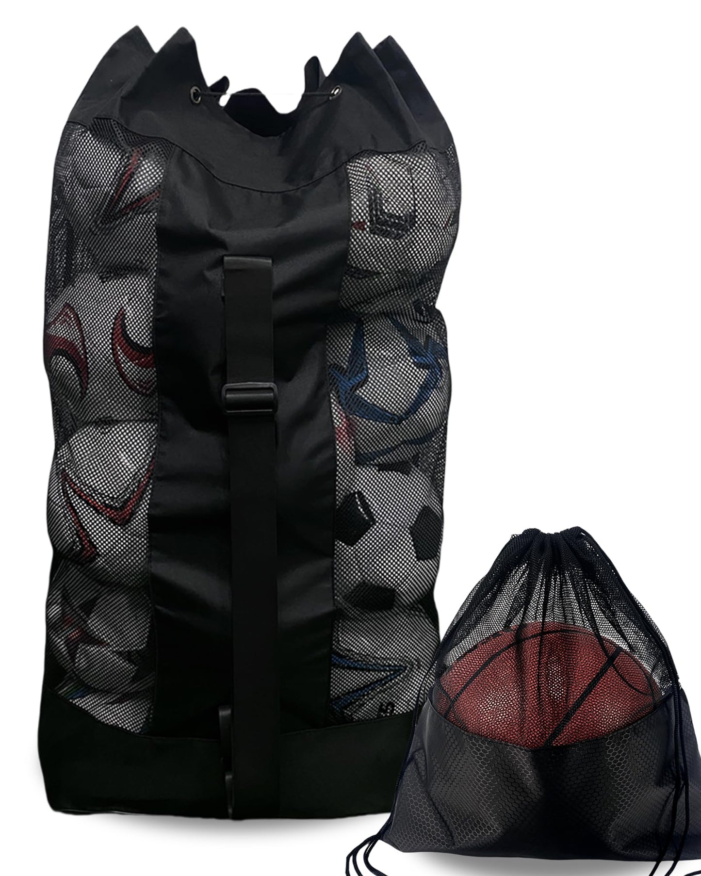 VIPOKO 1/2pcs Soccer Ball Bag,Adjustable Shoulder Strap Extra Large and 1pcs Drawstring Mesh Ball Bag,Heavy Duty Soccer Ball Bags for Coaches,Mesh Equipment Bag for Basketball,Football, Volleyball