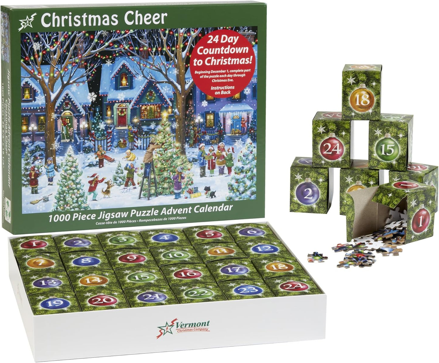 Vermont Christmas Company Advent Calendar Jigsaw Puzzle - 1000 Pieces for Year-Round Holiday Cheer
