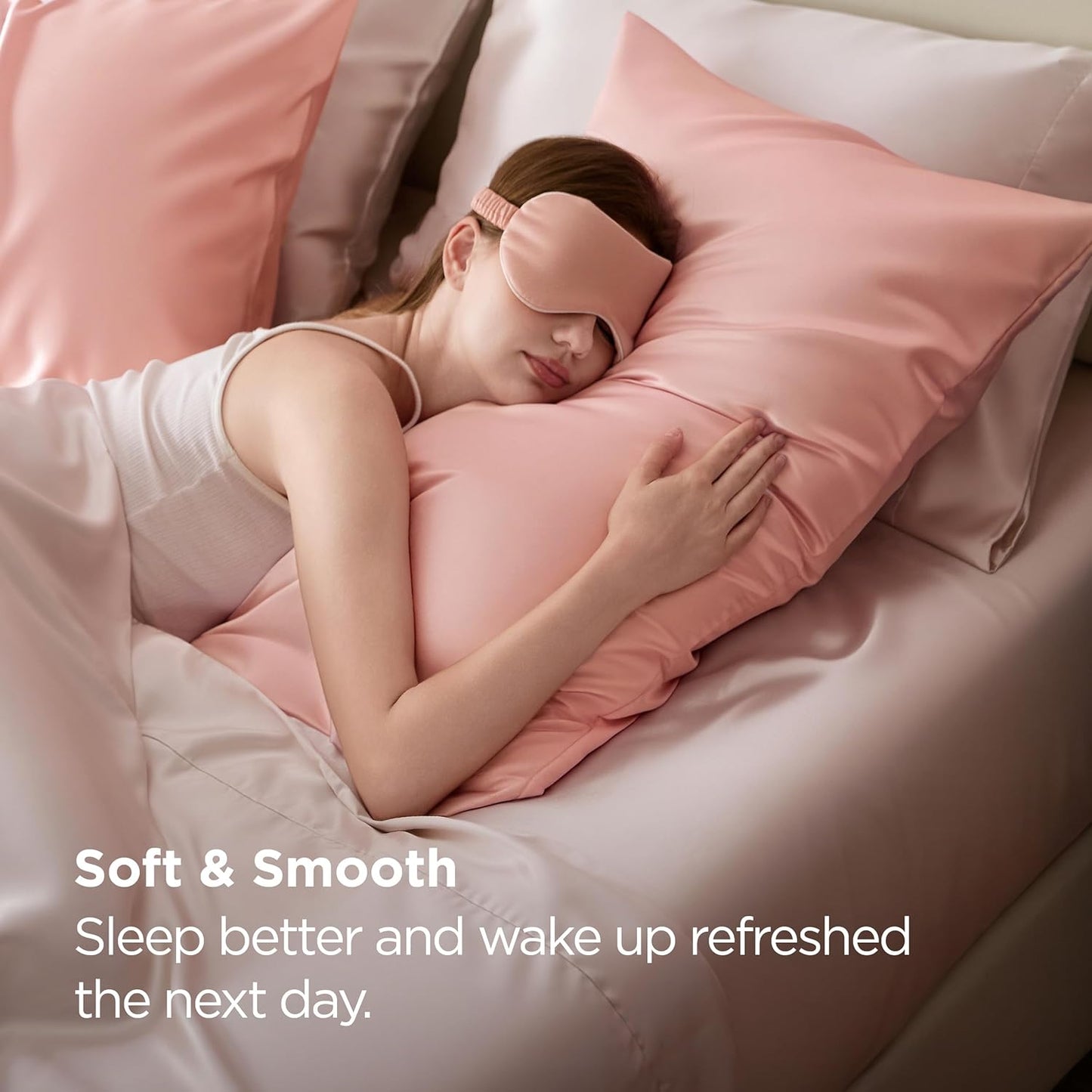 Bedsure King Size Satin Pillowcase Set - Peach Pink Silky Pillow Cases for Hair & Skin | 20x36 Inches, 2-Pack