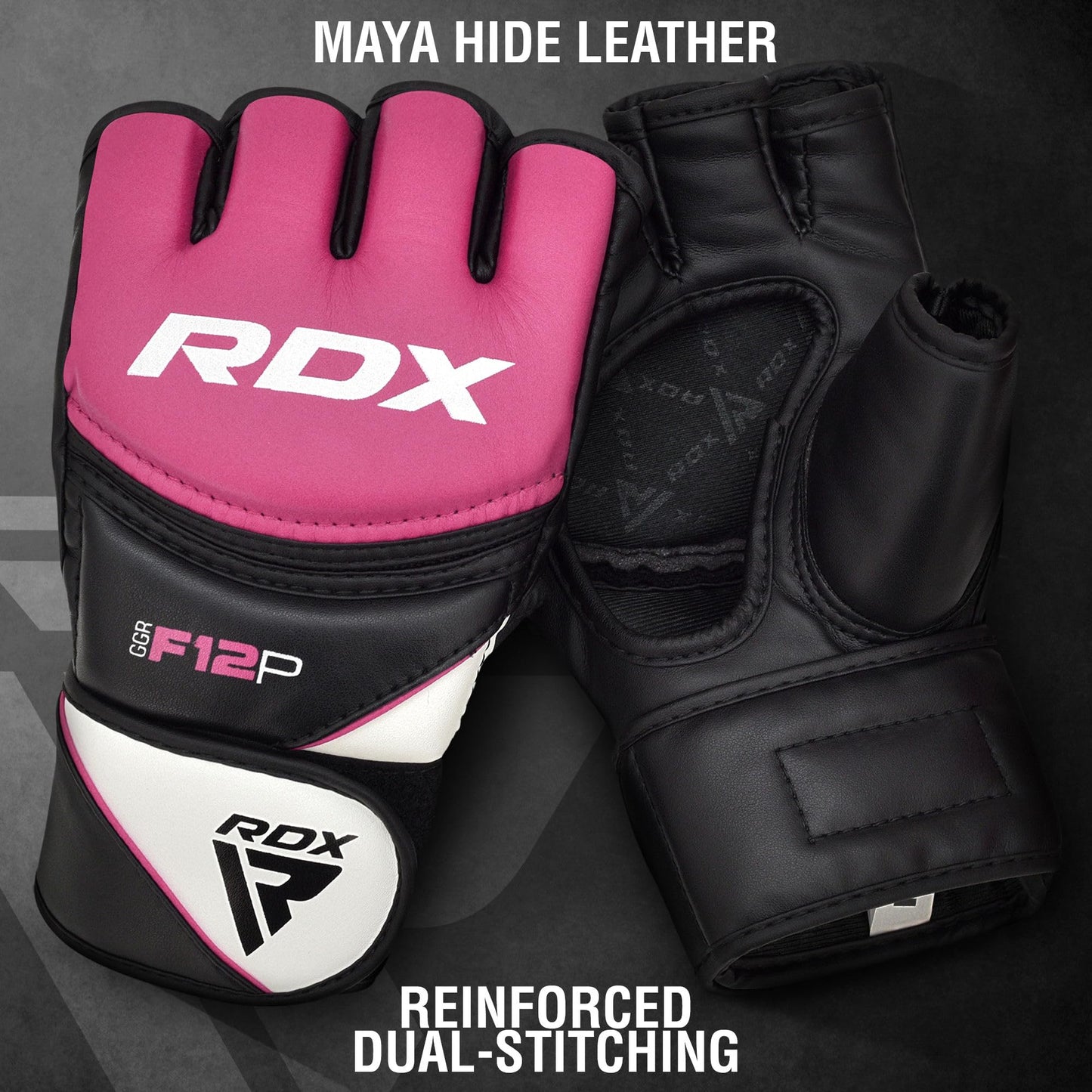 RDX MMA Gloves Grappling Sparring, Maya Hide Leather, Boxing Gloves Men Women Muay Thai Martial Arts Training, Half Finger Adjustable Mitts Wrist Support Kickboxing Cage Fighting Punching Bag Workout