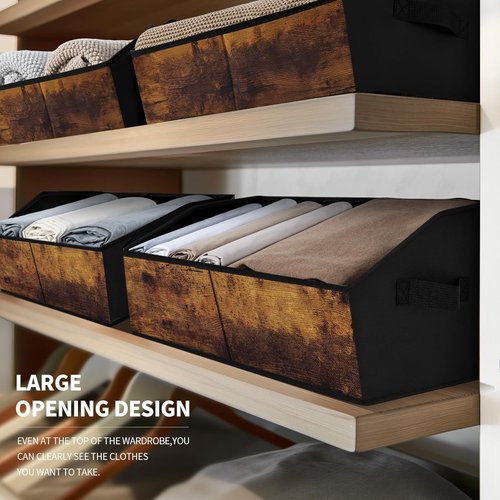 Homsorout Trapezoid Storage Cubes - Large Fabric Baskets for Organization | 6 Pack in Wood Grain Brown