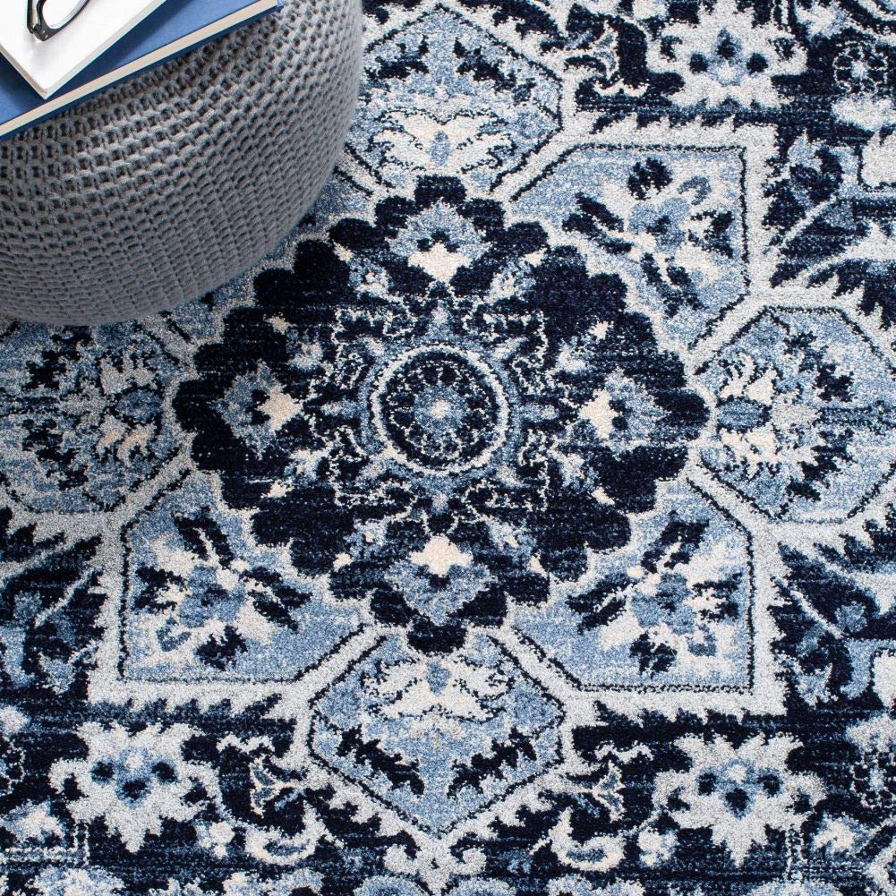 SAFAVIEH Charleston Collection Area Rug - 6'7" Square, Navy & Blue, Oriental Medallion Design, Non-Shedding & Easy Care, Ideal for High Traffic Areas in Living Room, Bedroom (CHL431N)