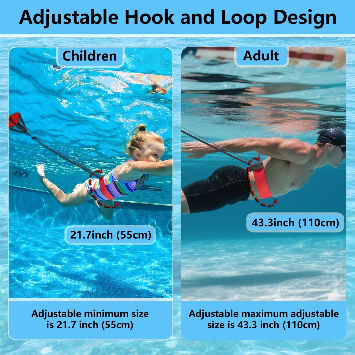 Adjustable Swim Parachute Belt - Resistance Training Stationary Swimming Belts Set for Swimmers Build Speed & Endurance for Pool, Ocean Water
